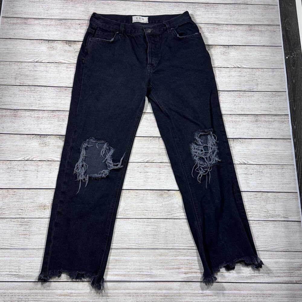 We The Free Maggie Denim Jeans Women's 26 Black High Rise Distressed Button Fly